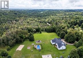 West Grey apartment for rent - An aerial view of a property with a swimming pool and a house surrounded by trees.