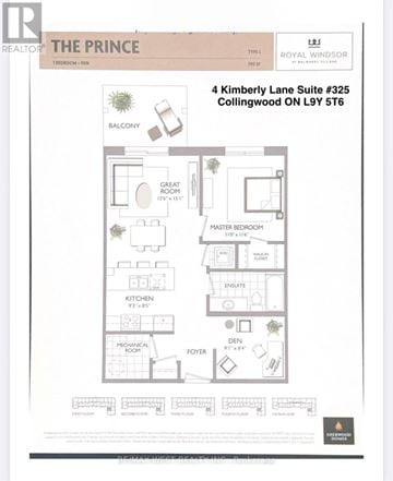 Collingwood condo for rent - A floor plan for a suite at The Prince in Collingwood.