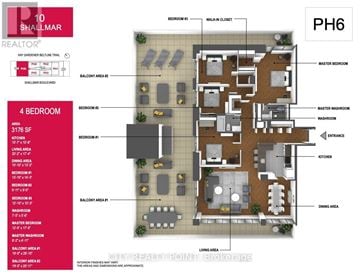 Toronto (Forest Hill North) condo for rent - A floor plan for a property with four bedrooms and a living area.