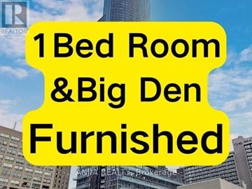 Toronto (Bay Street Corridor) condo for rent - A sign advertising a 1 bedroom and a big den furnished.