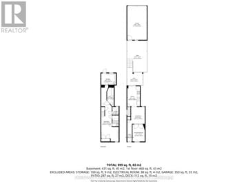 Toronto (Roncesvalles) townhouse for rent - A floor plan for a property with a total area of 899 square feet.