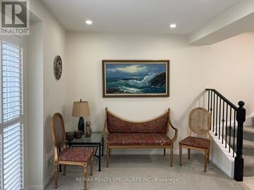 Mississauga (Hurontario) townhouse for rent - A living room with a painting of a waterfall on the wall.