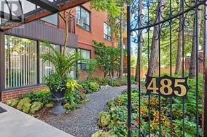 Toronto (The Beaches) multi-family for rent - A black wrought iron gate with the number 485 on it.