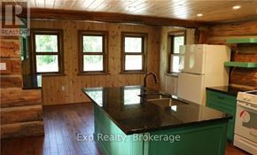 Prince Edward County (North Marysburg Ward) apartment for rent - A kitchen with a black countertop and green cabinets.