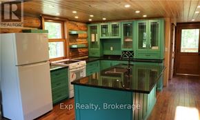 Prince Edward County (North Marysburg Ward) apartment for rent - A kitchen with green cabinets and a white refrigerator.