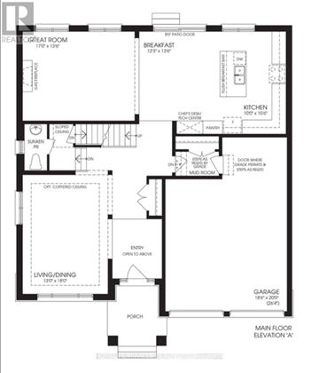 Adjala-Tosorontio (Colgan) apartment for rent - A black and white floor plan of a house with a garage and living room.