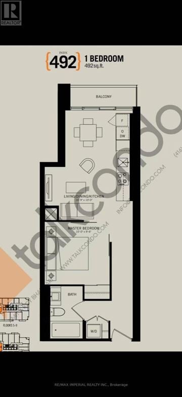 Toronto (Bay Street Corridor) condo for rent - A floor plan for a 1 bedroom apartment at 492.