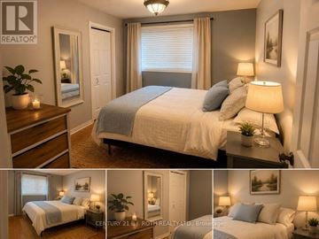 Barrie (400 East) apartment for rent - A bedroom with a bed, nightstand, and lamp.