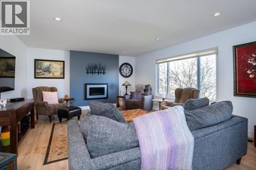 Delta apartment for rent - A living room with a grey couch and a fireplace.
