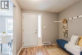 Kitchener townhouse for rent - A small room with a white door and a blue couch.