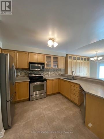 Richmond Hill (Oak Ridges) apartment for rent - A kitchen with wooden cabinets and a refrigerator.