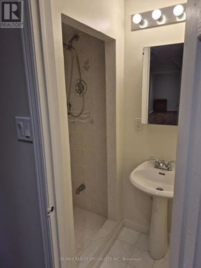 Vaughan (Brownridge) apartment for rent - A bathroom with a sink, mirror and shower.