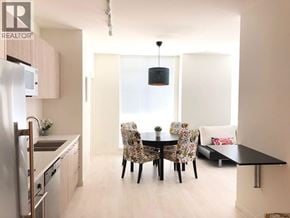 Coquitlam apartment for rent - A modern kitchen with a dining table set for two.