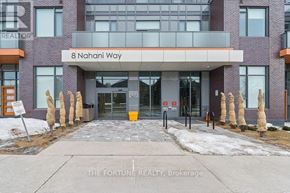 Mississauga (Hurontario) condo for rent - The front of a building with the name Nahani Way on it.