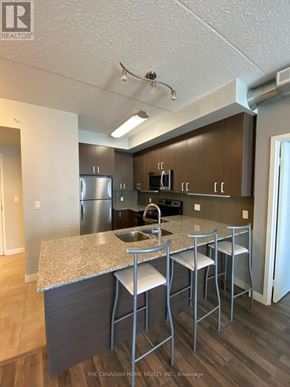 Waterloo condo for rent - A kitchen with a granite countertop and stainless steel appliances.