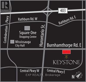Mississauga (Mississauga Valleys) condo for rent - A map shows the location of Square One Shopping Centre and Mississauga City Hall.