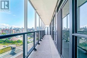 Toronto (Niagara) condo for rent - A balcony with a view of the cityscape.