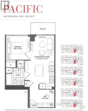 Toronto (Willowdale East) condo for rent - A floor plan for a one bedroom apartment with a den is shown.
