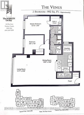 Toronto (Bay Street Corridor) condo for rent - A black and white image of a floor plan for a property called The Venus.