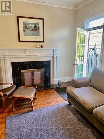 Richmond Hill (Mill Pond) apartment for rent - A living room with a fireplace and a painting on the wall.