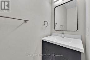 Thorold (Confederation Heights) fourplex for rent - A bathroom with a sink, mirror, and a shower.