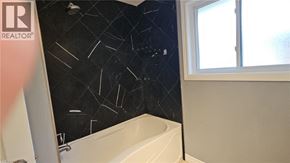 Hamilton apartment for rent - A bathroom with a black and white tiled wall.