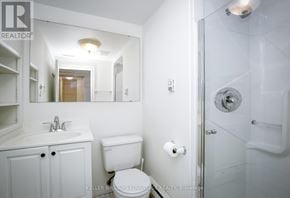 Toronto (Annex) apartment for rent - A white bathroom with a toilet, sink, and mirror.