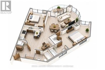 Markham (Unionville) condo for rent - A 3D rendered image of a house layout.