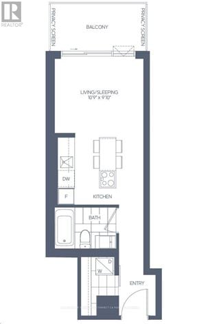Toronto (Waterfront Communities) condo for rent - A floor plan for a Balcony with a living/sleeping area, kitchen, and bathroom.