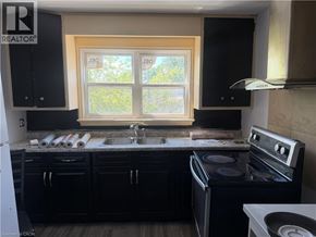 Dunnville apartment for rent - A kitchen with black cabinets and a window.
