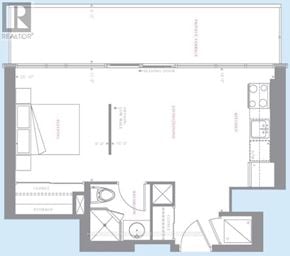 Toronto (Waterfront Communities) house for rent - A floor plan of a room with a bed, a desk, and a storage area.