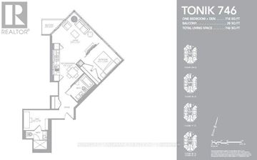 Toronto (Church-Yonge Corridor) condo for rent - A floor plan for a one bedroom apartment with a balcony is shown.