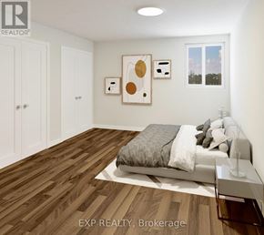 Ottawa townhouse for rent - A bedroom with a bed, nightstand, and two pictures on the wall.