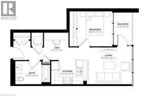 Kitchener condo for rent - A black and white floor plan of a house with a living room, kitchen, bathroom, and bedrooms.