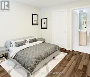 Ottawa townhouse for rent - A bedroom with a bed, nightstand, and mirror.