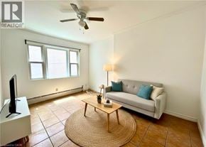 Hamilton apartment for rent - A living room with a couch, a coffee table, and a television.