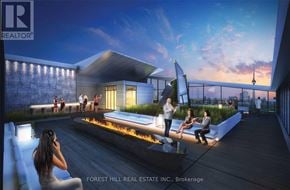 Toronto (Mount Pleasant West) condo for rent - A rendering of a modern building with people sitting and standing on the outdoor deck.