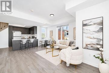 Pickering (Town Centre) townhouse for rent - A modern living room with a white sofa and a painting on the wall.