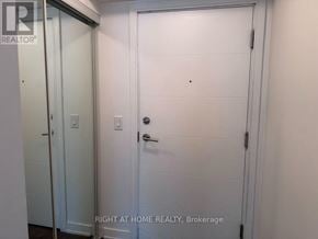 Toronto (Waterfront Communities) condo for rent - A white door with a handle and a small hole in the center of the door.