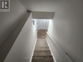 Hamilton apartment for rent - A hallway with wooden floors and white walls leading to a door.