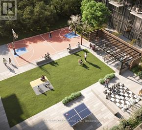 Toronto (Highland Creek) condo for rent - A rendering of a rooftop with a basketball court, chess table, and people playing games.