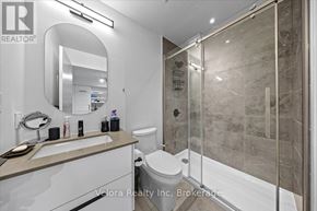 Ottawa condo for rent - A bathroom with a toilet, sink, and shower.