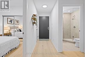 Toronto (Thorncliffe Park) condo for rent - A bedroom with a bed, a mirror, and a shower.