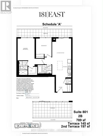 Toronto (Willowdale East) condo for rent - A floor plan for a property at 181 East shows a layout with a garage, living room, dining room, kitchen, and two bathrooms.