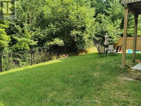 Newmarket (Woodland Hill) apartment for rent - A backyard with a lawn, a fence, and a patio area.