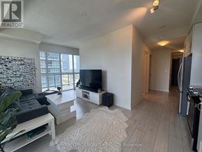 Toronto (Mimico) condo for rent - A living room with a television, a couch, and a rug.