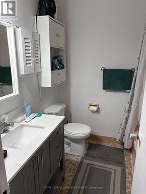 Toronto (Parkwoods-Donalda) condo for rent - A bathroom with a toilet, sink, and cabinet.