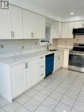 Brampton (Sandringham-Wellington) apartment for rent - A kitchen with white cabinets and a blue drawer.
