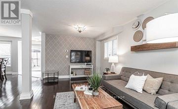 Clarington (Courtice) apartment for rent - A living room with a grey couch and a wooden coffee table.