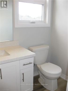 Niagara Falls (Morrison) townhouse for rent - A white toilet in a small bathroom with a sink and a window.